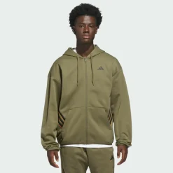 adidas Basketball|Basketball<· CRAZY WARM FULLZIP HOODIE Olive Strata / Lucid Orange