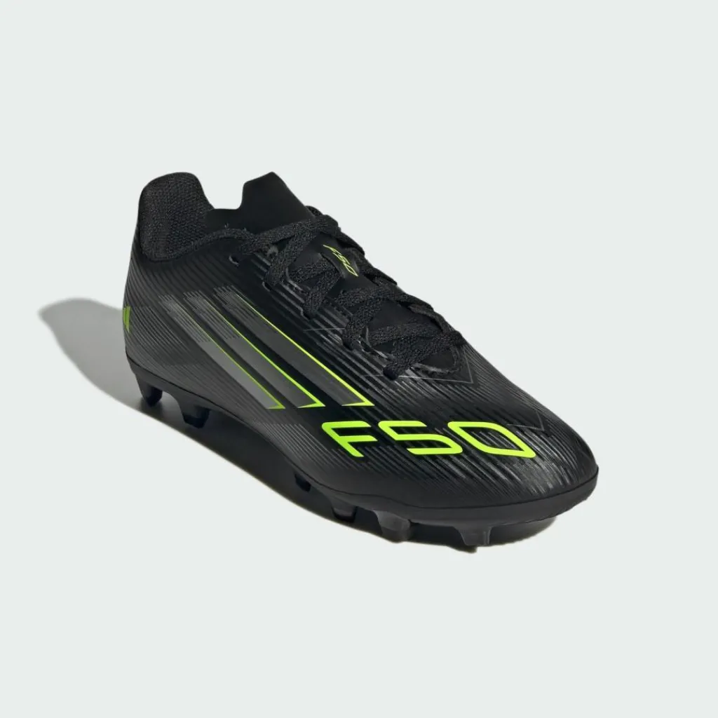 adidas Fußballschuhe<· F50 CLUB Kids Fußballschuh, Core Black / Iron Metallic / Lucid Lemon