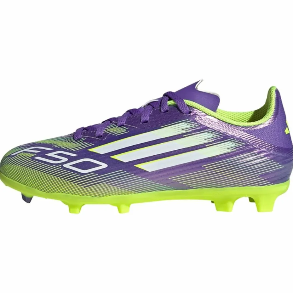 adidas Fußball|Fußballschuhe<· F50 League Kids FG/MG Fußballschuh Purple Rush / Cloud White / Lucid Lemon