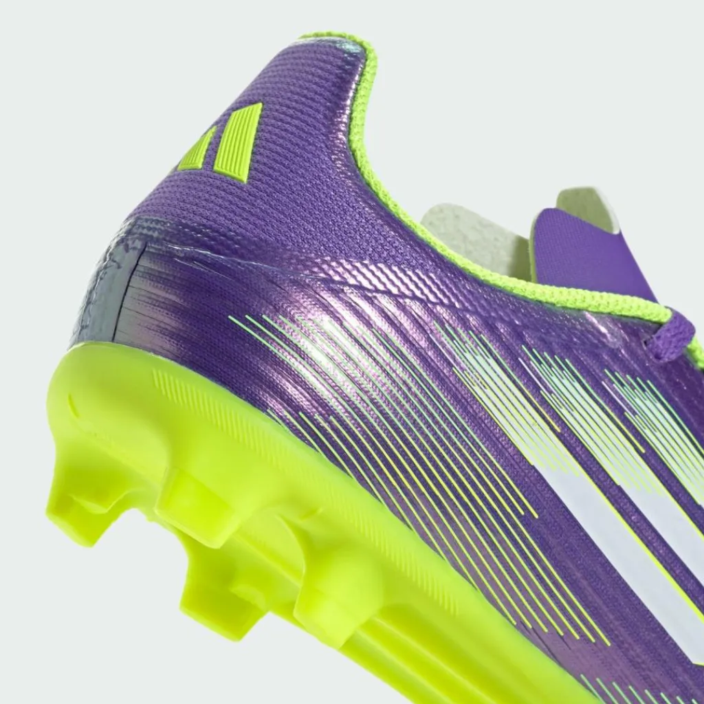 adidas Fußball|Fußballschuhe<· F50 League Kids FG/MG Fußballschuh Purple Rush / Cloud White / Lucid Lemon