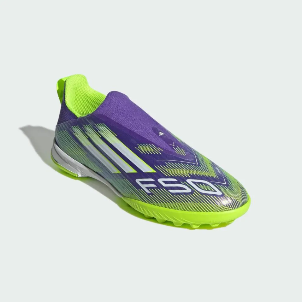 adidas Fußballschuhe<· F50 League Kids Fußballschuh, Purple Rush / Cloud White / Lucid Lemon
