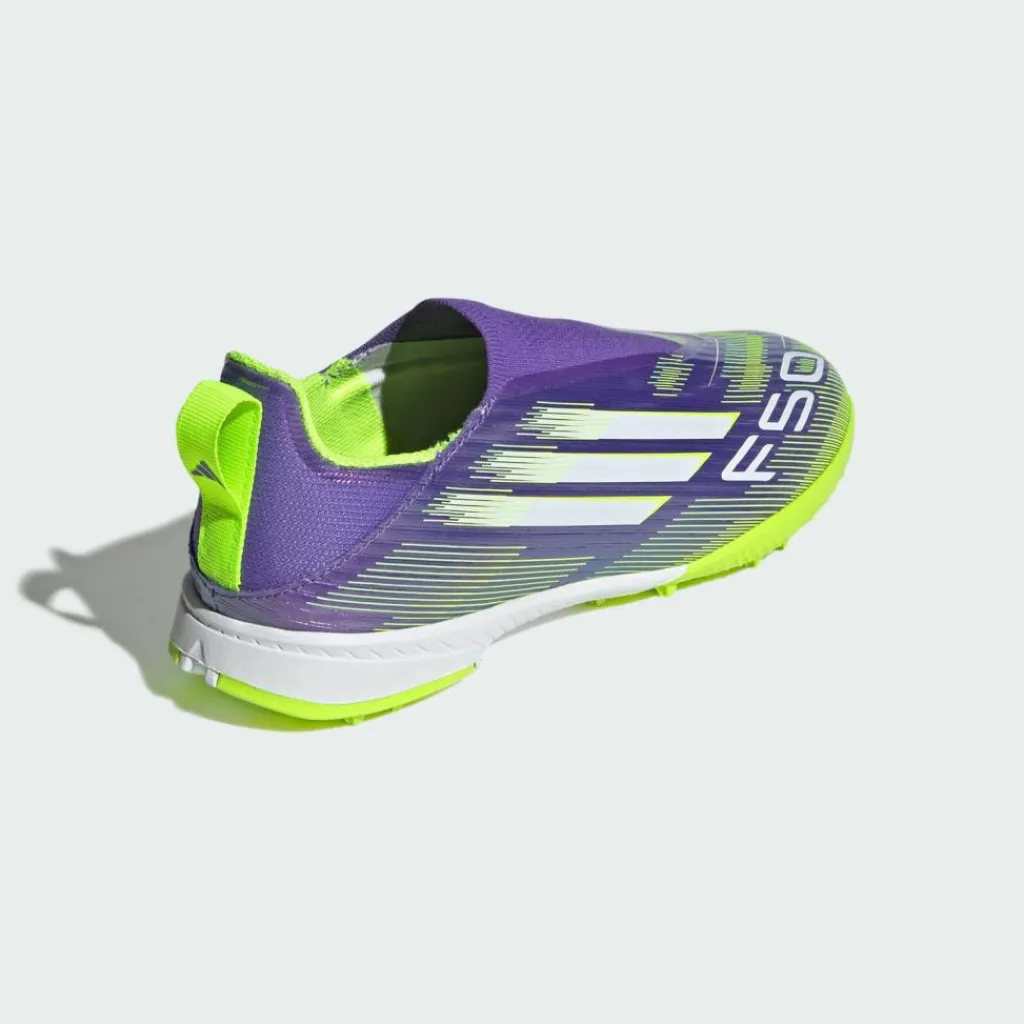 adidas Fußballschuhe<· F50 League Kids Fußballschuh, Purple Rush / Cloud White / Lucid Lemon