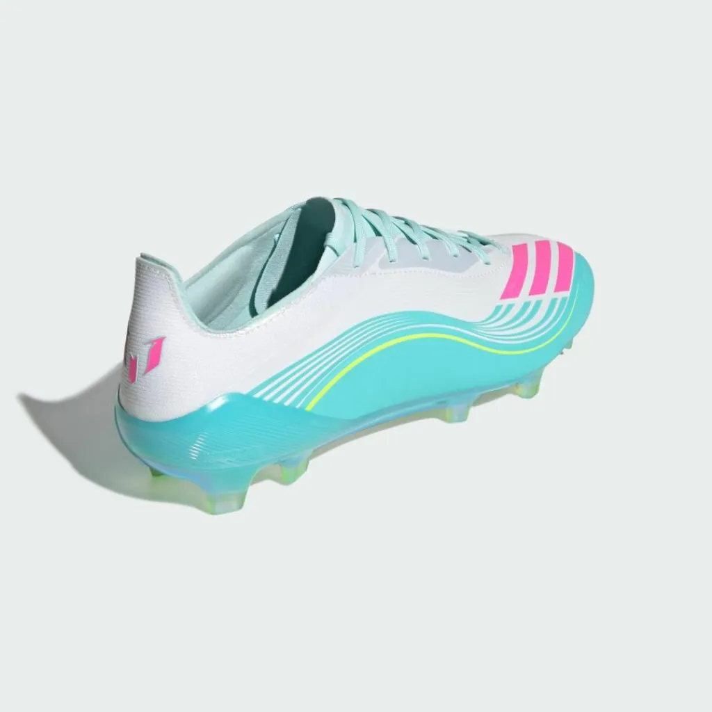 adidas Fußballschuhe|Fußballschuhe<· F50 MESSI ELITE Firm Ground Fußballschuh Cloud White / Lucid Pink / Flash Aqua