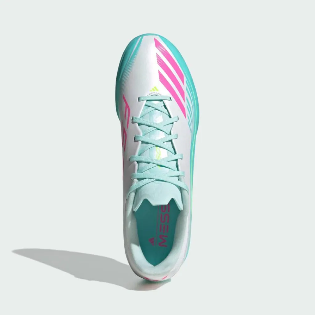 adidas Fußballschuhe|Fußballschuhe<· F50 MESSI LEAGUE Turf Fußballschuh Cloud White / Lucid Pink / Flash Aqua