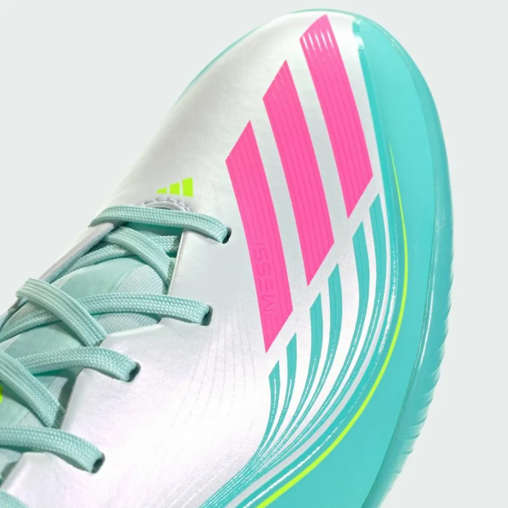 adidas Fußballschuhe|Fußballschuhe<· F50 MESSI LEAGUE Turf Fußballschuh Cloud White / Lucid Pink / Flash Aqua