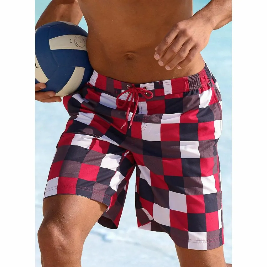 Buffalo Schwimmen<· Badeshorts rot-marine-kariert