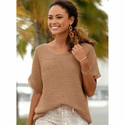 Lascana Pullover & Sweats<· Kurzarmpullover camelfarben