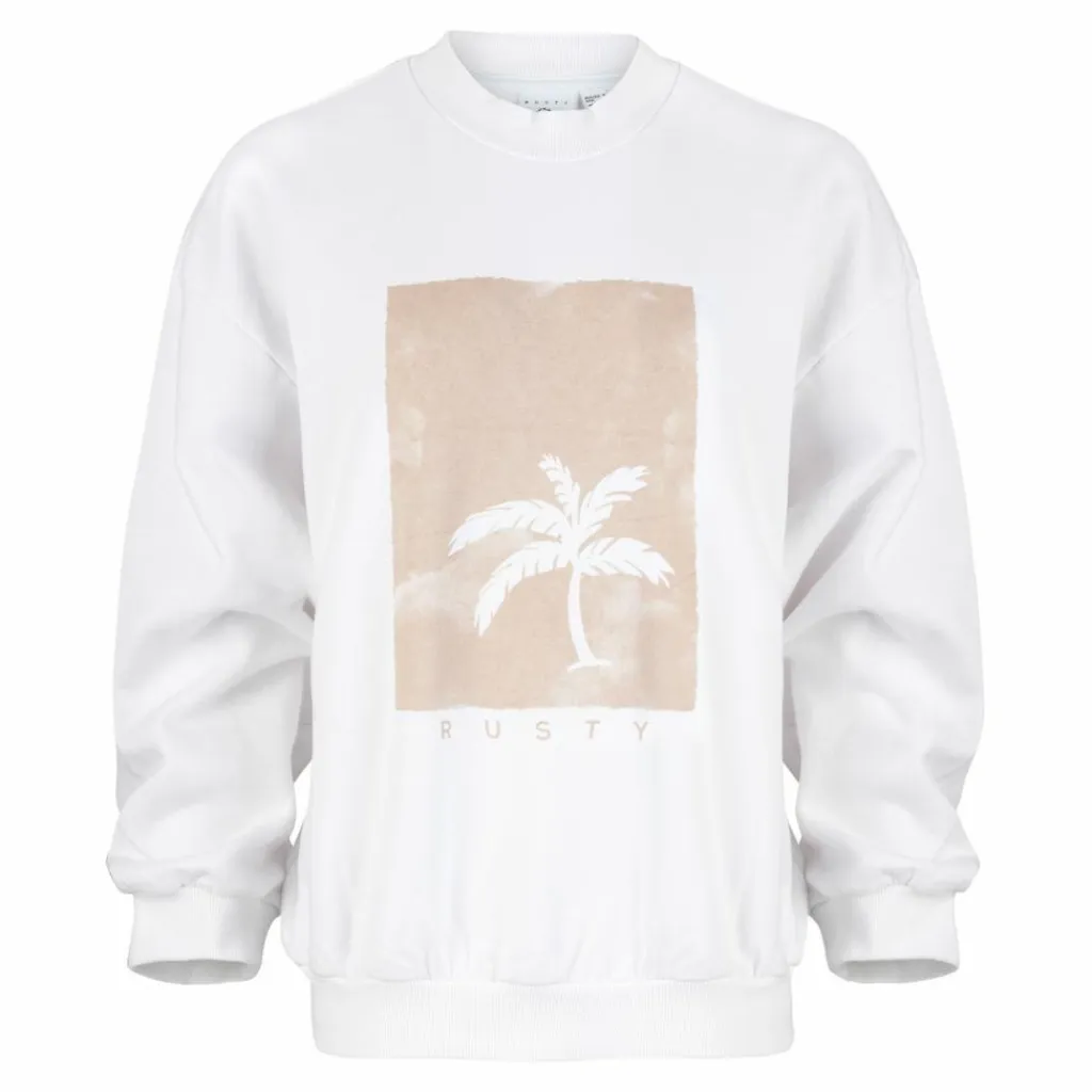 RUSTY Pullover & Sweats<· SUNSET PALM OVERSIZE CREW NECK FLEECE White