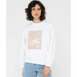 RUSTY Pullover & Sweats<· SUNSET PALM OVERSIZE CREW NECK FLEECE White