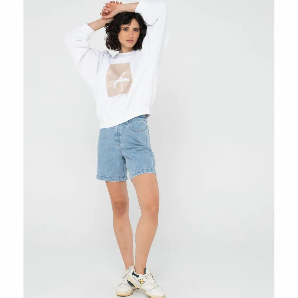 RUSTY Pullover & Sweats<· SUNSET PALM OVERSIZE CREW NECK FLEECE White