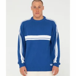 RUSTY Pullover & Sweats<· White LINES KNIT SWEATER Sodalite Blue