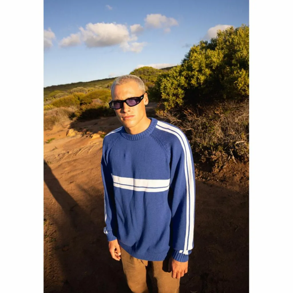 RUSTY Pullover & Sweats<· White LINES KNIT SWEATER Sodalite Blue