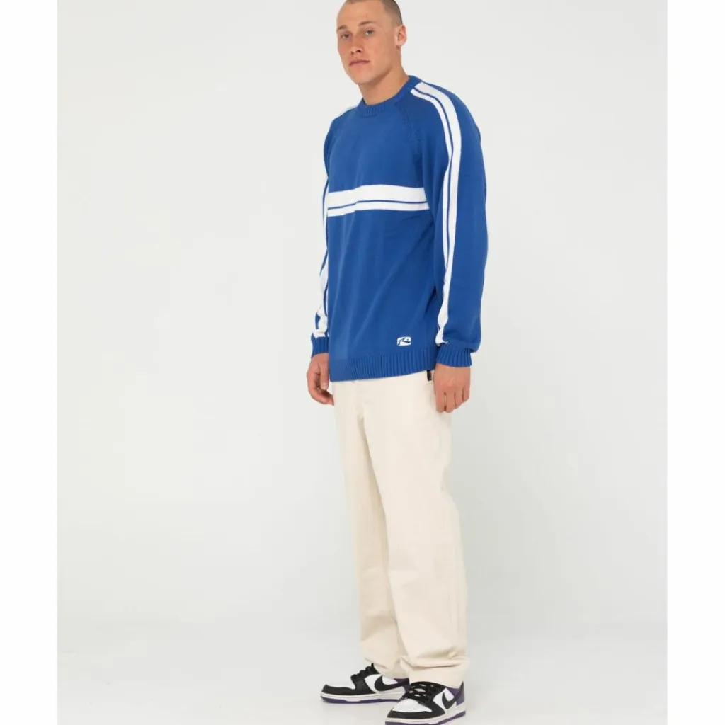 RUSTY Pullover & Sweats<· White LINES KNIT SWEATER Sodalite Blue