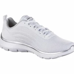 Skechers Sneaker<· Flex Appeal 5.0 white mesh-silver trim